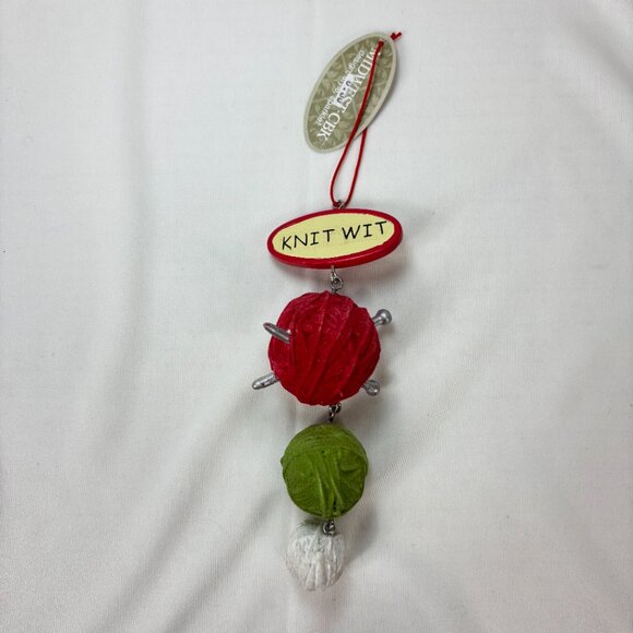 KNIT WIT Midwest CBK Dangly Red Green & White Yarn Christmas Tree Ornament - Picture 3 of 4